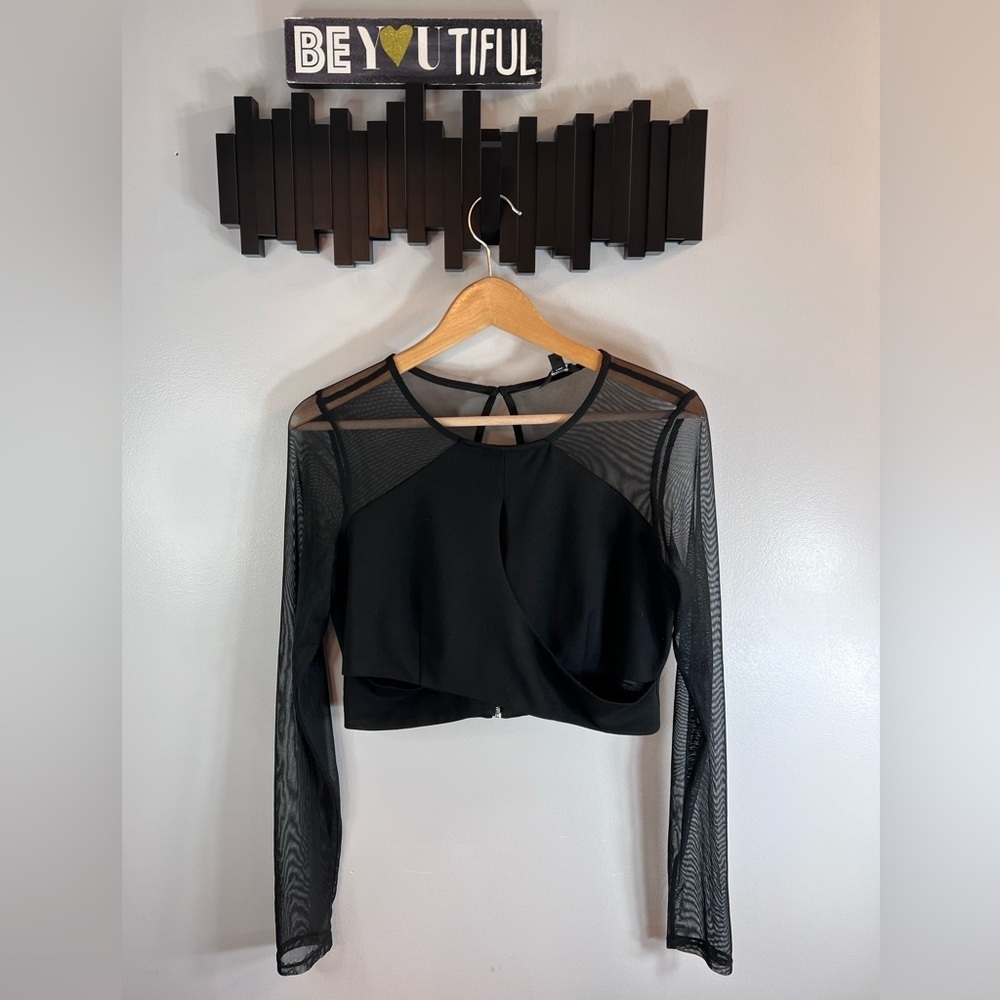 Guess Mesh Long Sleeve Cutout Crisscross Crop Top Size Large